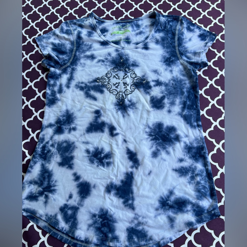 Earth Yoga Blue & White Tie Dye Cotton Short Sleeve Tee